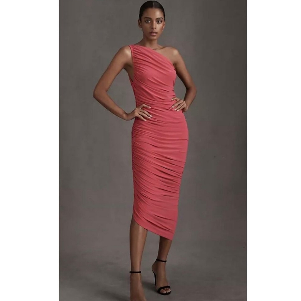 NWT Norma Kamali Diana Gown Papaya Pink One Shoulder Tight Small 36 Formal Dress